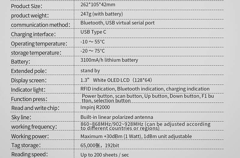 RFID 휴대용 UHF 리더기 915M 원격 창고 관리 검사기 2