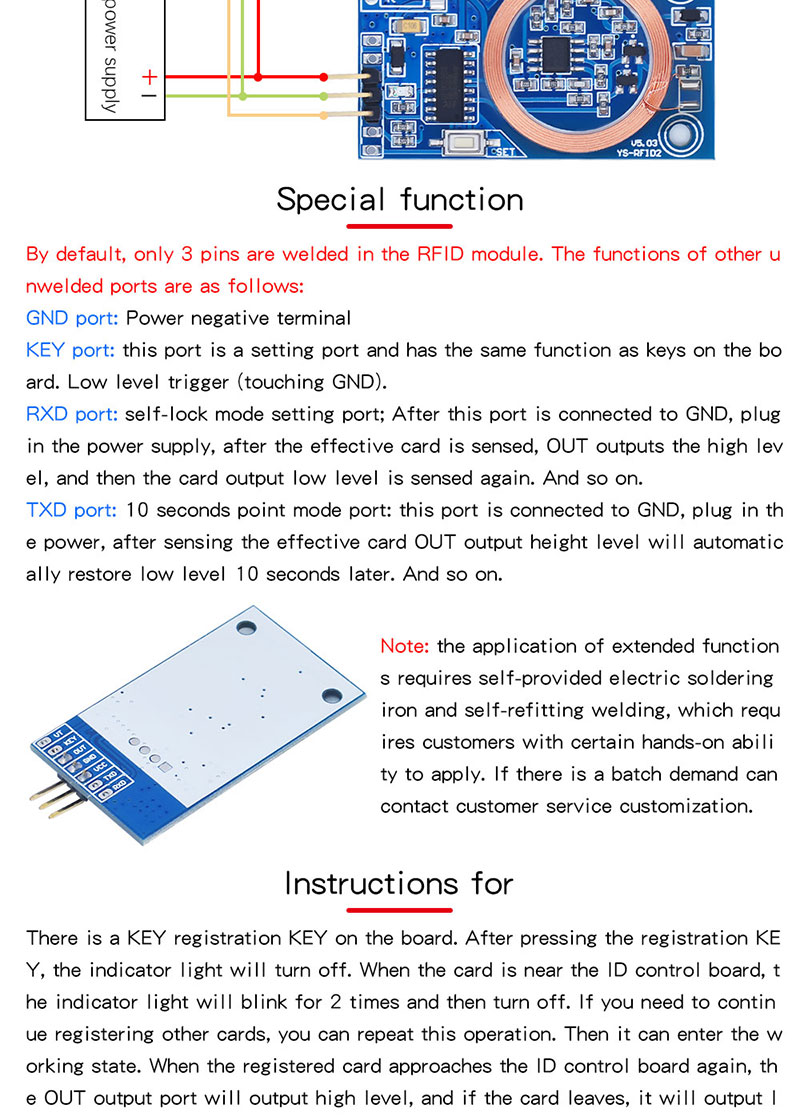 ID 카드 학습 모듈 RFID 읽기 카드 5V 12V I/O 포트 출력 125K 무선 주파수 마이크로컨트롤러 액세스 카드 스와이프 DIY5